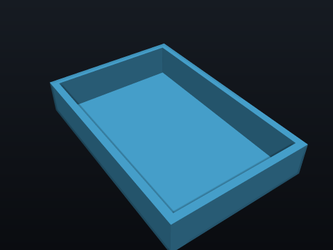Machine a 60 x 40 x 10 mm aluminium tray with a pocket leaving a 0.5 mm floor. — first build, rendered by the kernel