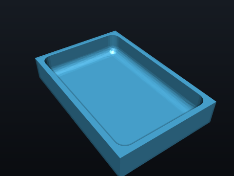 Machine a 60 x 40 x 10 mm aluminium tray with a pocket leaving a 0.5 mm floor. — the part that passed, rendered by the kernel