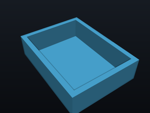 Laser-cut and form a 40 x 30 x 10 mm sheet-metal tray with a pocket leaving a 0.3 mm floor. — the part that passed, rendered by the kernel
