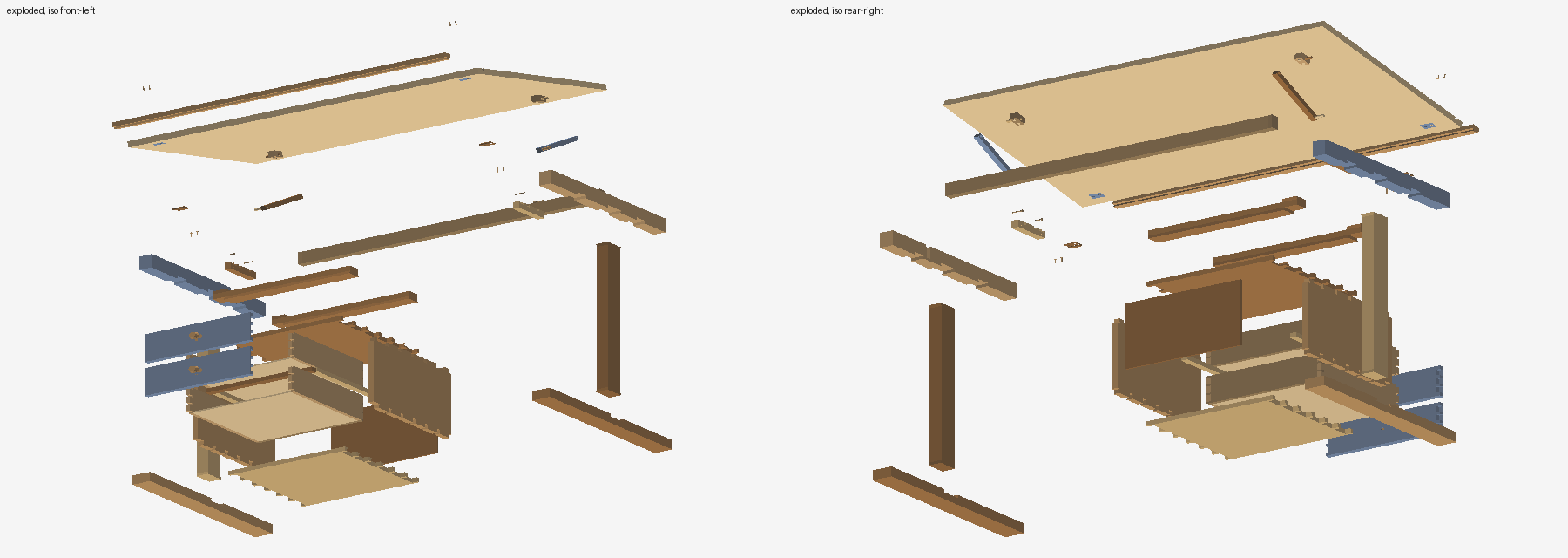Exploded view of the oak desk