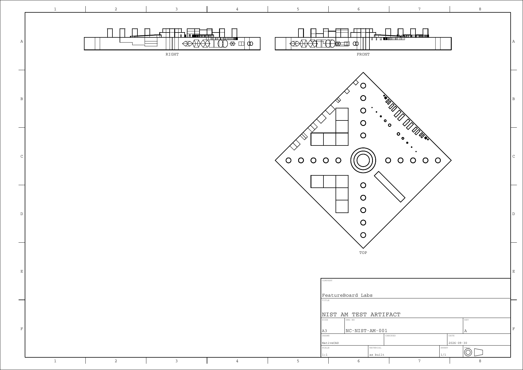 Drawing sheet NativeCAD generated from the rebuilt test artifact