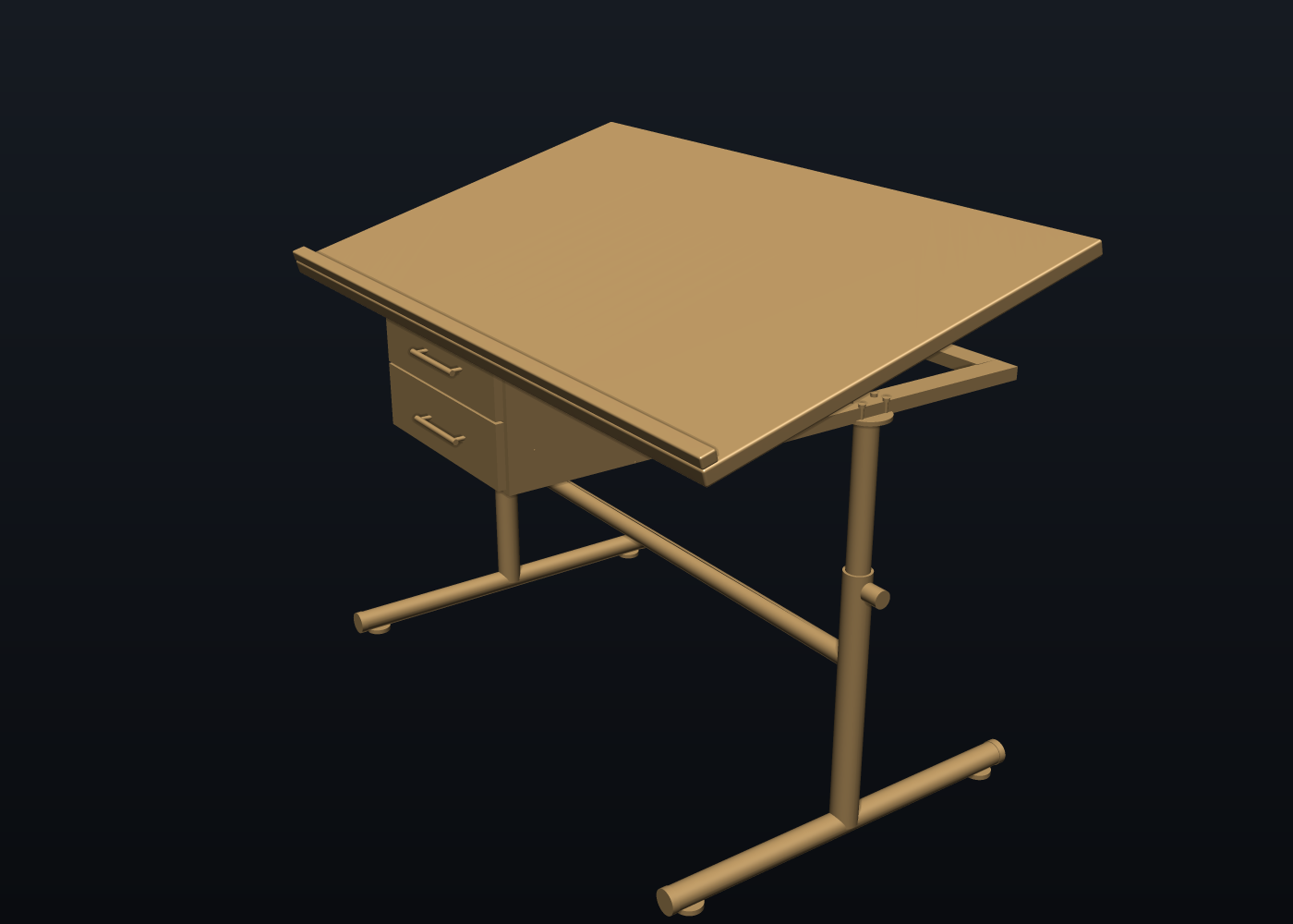 Front three-quarter view of the finished desk