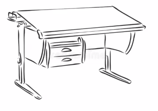 The stock line drawing of a drafting desk the two builds started from