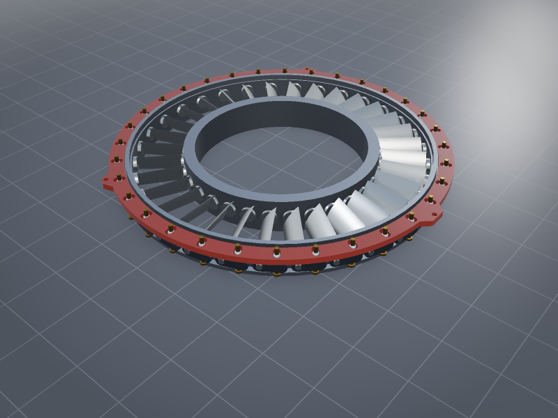 Front-stage: hub/tip 0.66, 32 vanes mid